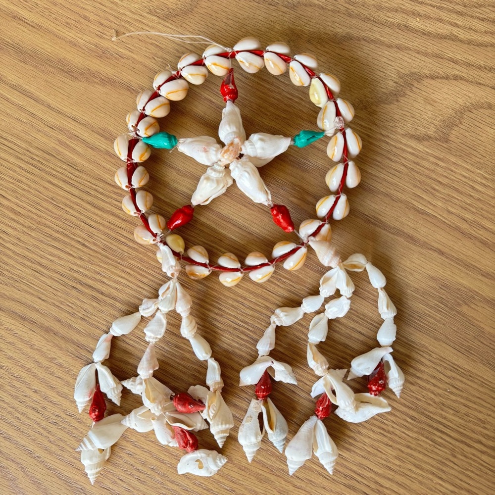 Wind Chime Dream Catcher Circle with Pendants Handmade, Natural Shells, 24x13cm